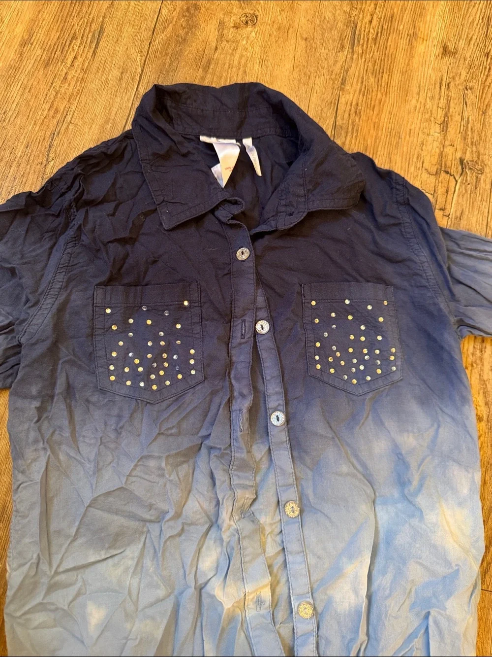 Justice Ombre Studded Button-Down Shirt in Navy and Light Blue